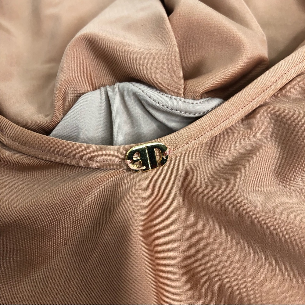 Sculpting Halter One-Piece Swimsuit in Warm Tan - Picture 8 of 16
